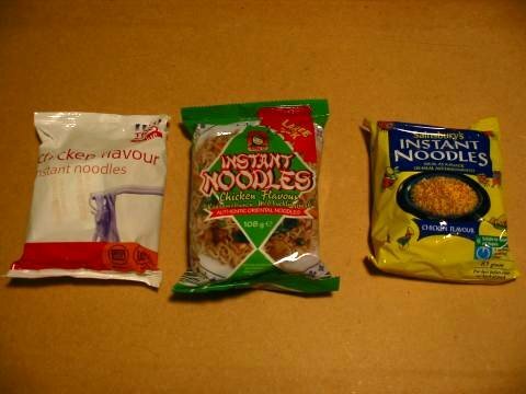 Tesco Value, LIDL and Sainsbury noodles